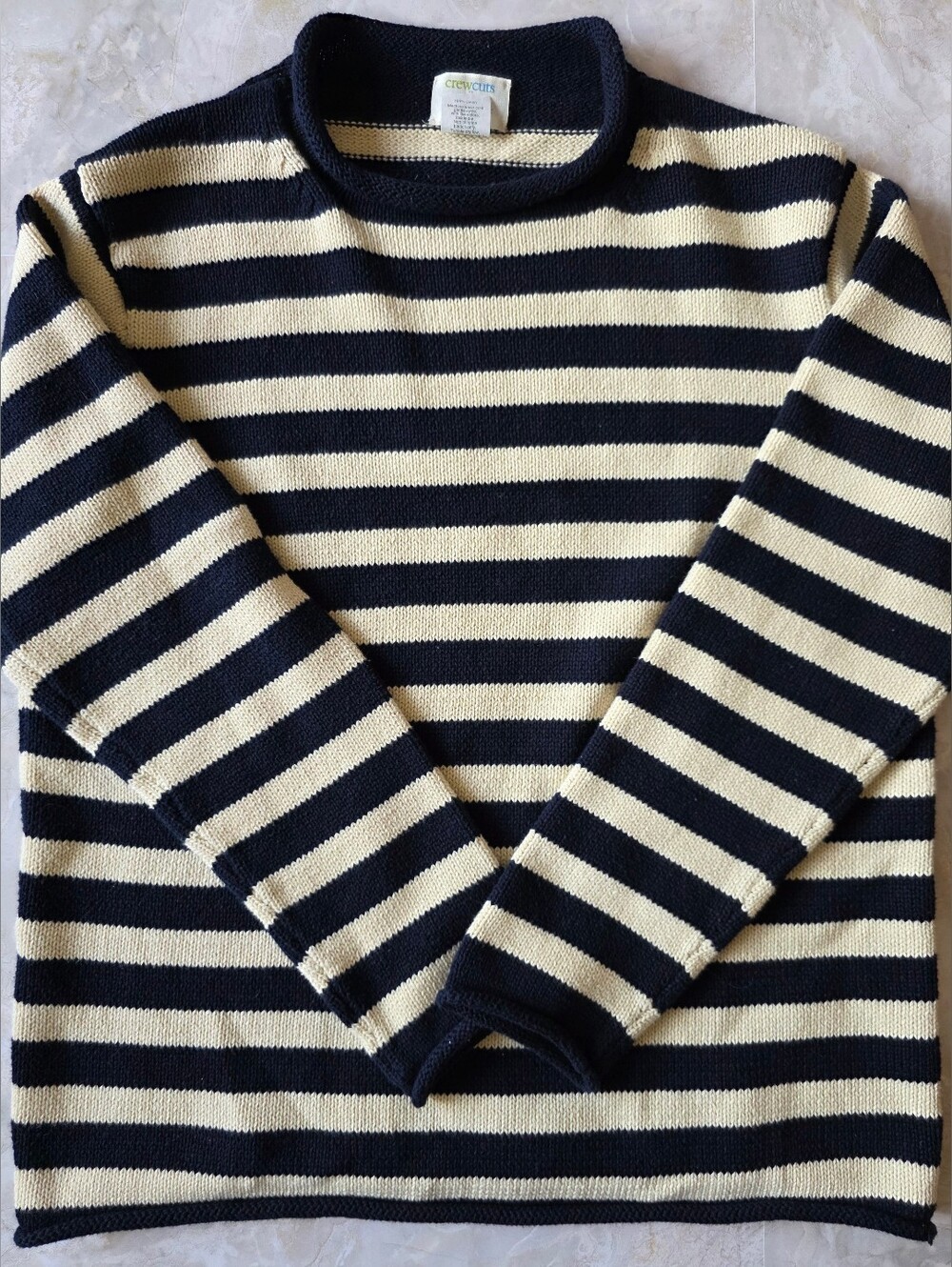 J Crew Crewcuts Kids 14 Cream Navy Stripe Rollneck Sweater Cotton Americana Prep